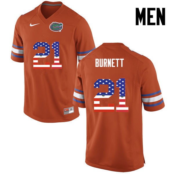 Florida Gators Men #21 McArthur Burnett College Football Jersey USA Flag Fashion Orange